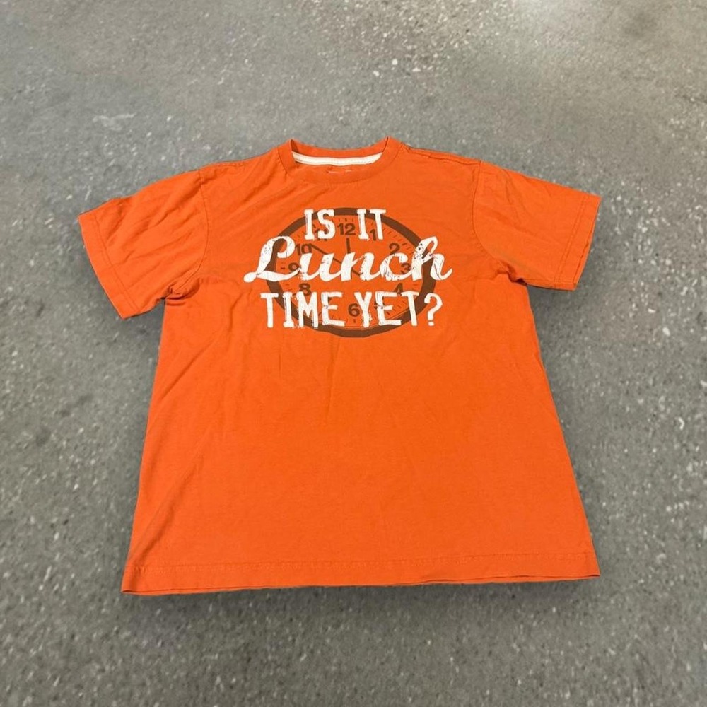 Old Navy Orange Is It Lunch Time Yet Graphic T-Shirt Youth XL Mens XS Y2K